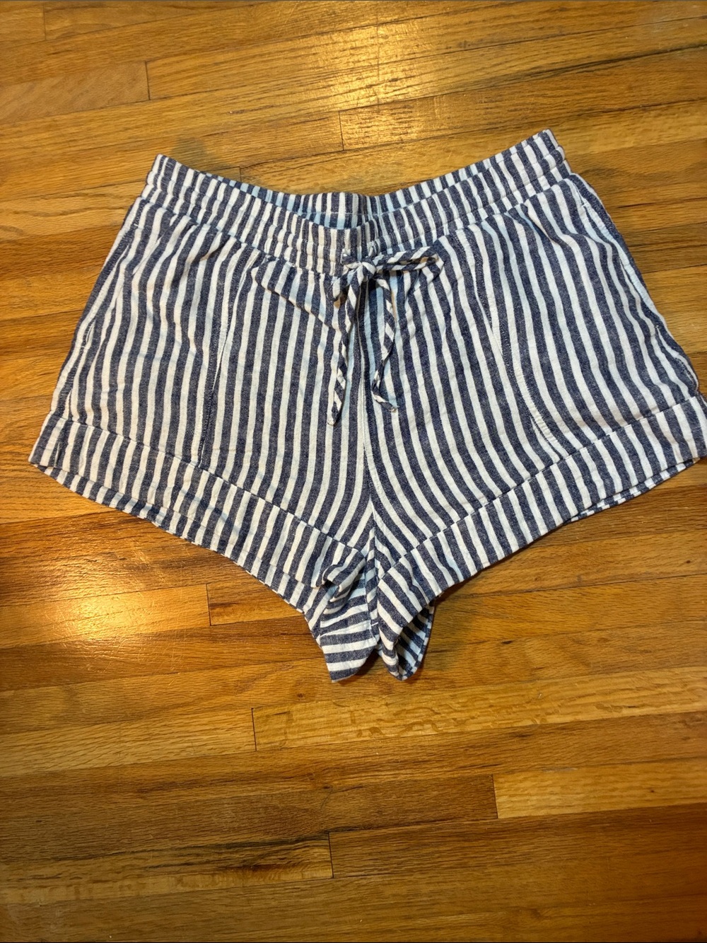 Universal Thread Navy and White Striped High-Waist Drawstring Shorts